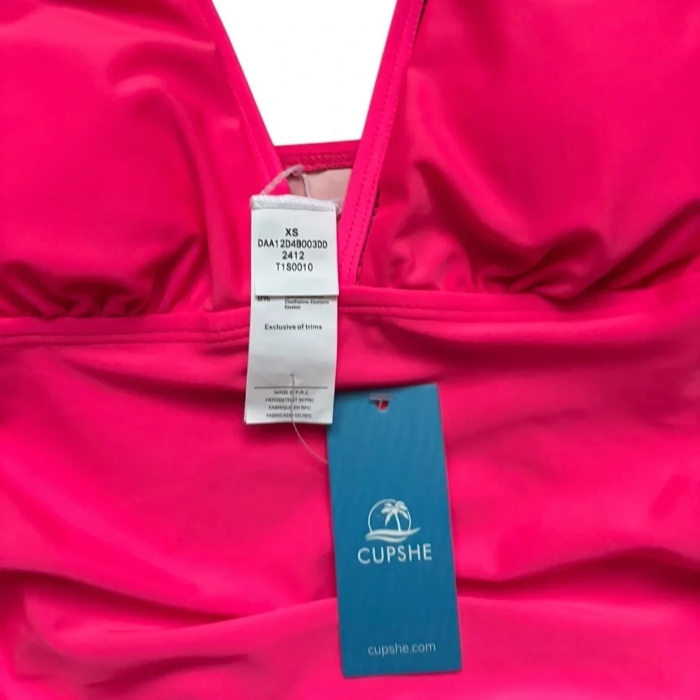 CUPSHE Tankini Set Two Piece, V Neck Ruffled Ruched Ladder Trim size XS
